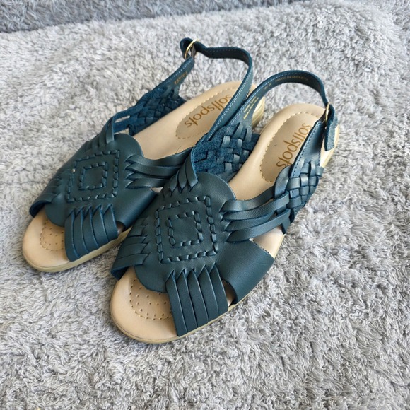 Softspots Woven Leather Teal Blue Slingback Sandals Women's‎ Size 8.5 W - Picture 1 of 4